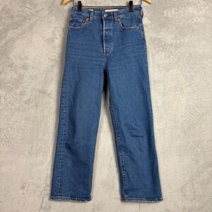 Levis Ribcage Straight Ankle Jeans Womens 26 Medium Wash Blue High Rise Casual